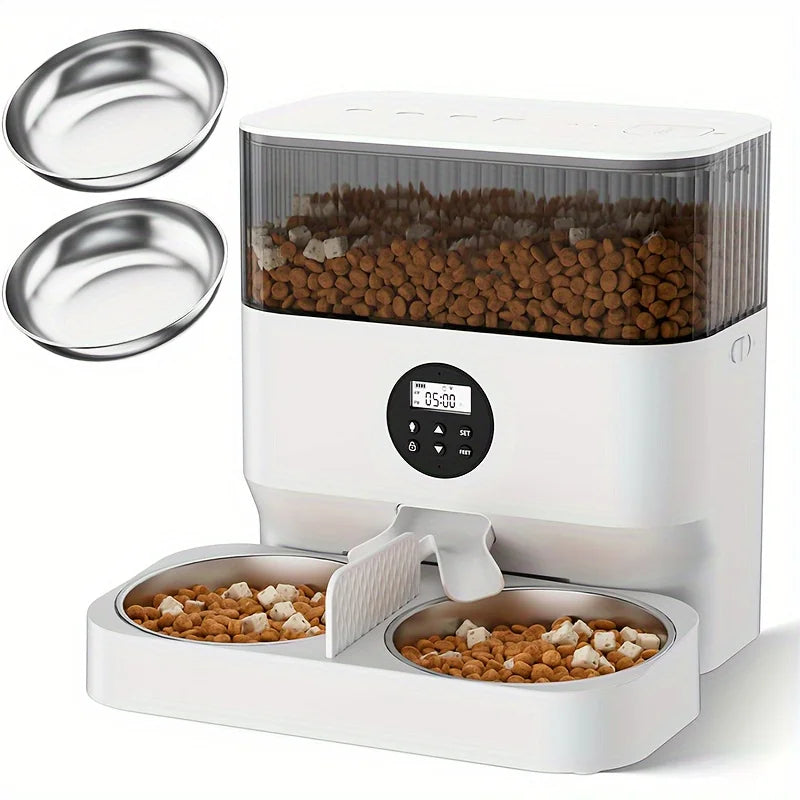 5l Automatic Pet Feeder Cat Double Bowl Smart Feeder