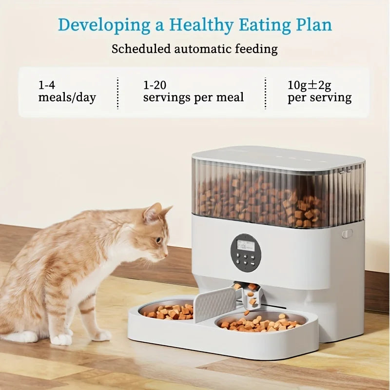 5l Automatic Pet Feeder Cat Double Bowl Smart Feeder