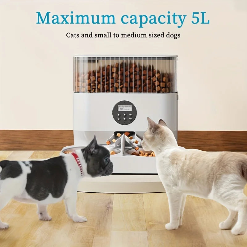 5l Automatic Pet Feeder Cat Double Bowl Smart Feeder