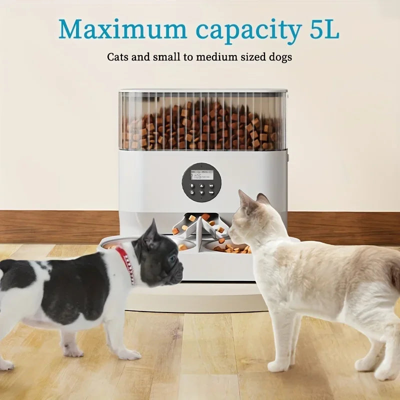5l Automatic Pet Feeder Cat Double Bowl Smart Feeder