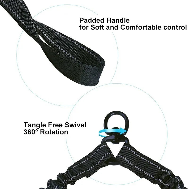Benepaw Premium Bungee Double Dog Leash Reflective Heavy Duty Dual Pet Leash Padded Handle Small Medium Large Dogs