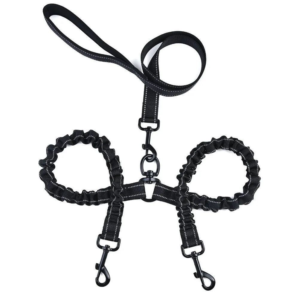 Benepaw Premium Bungee Double Dog Leash Reflective Heavy Duty Dual Pet Leash Padded Handle Small Medium Large Dogs
